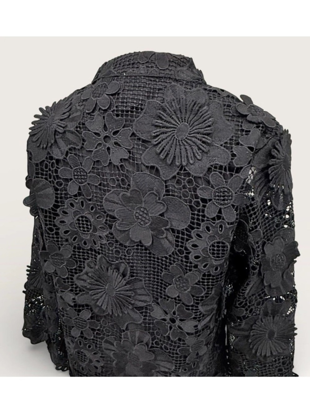 J.Marie Seraphina Shift Dress X-Small Black Floral 3D Lace 3/4 Sleeve Kaftan NWT - Picture 9 of 16